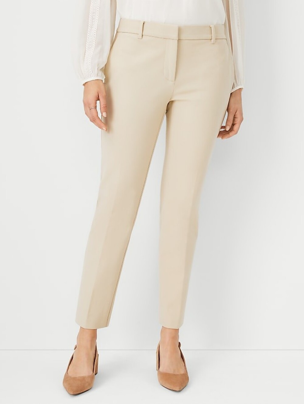 Ann Taylor Eva Bi-Stretch Ankle Pants 8P Petite Khaki Beige Slim Mid-Rise Crop